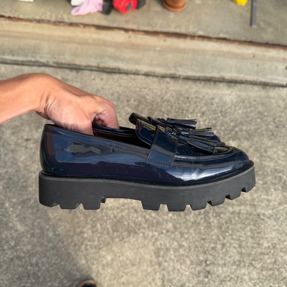 Sarto Franco Sarto Navy Patent Leather Tassel Lug Sole Platform Loafers 10